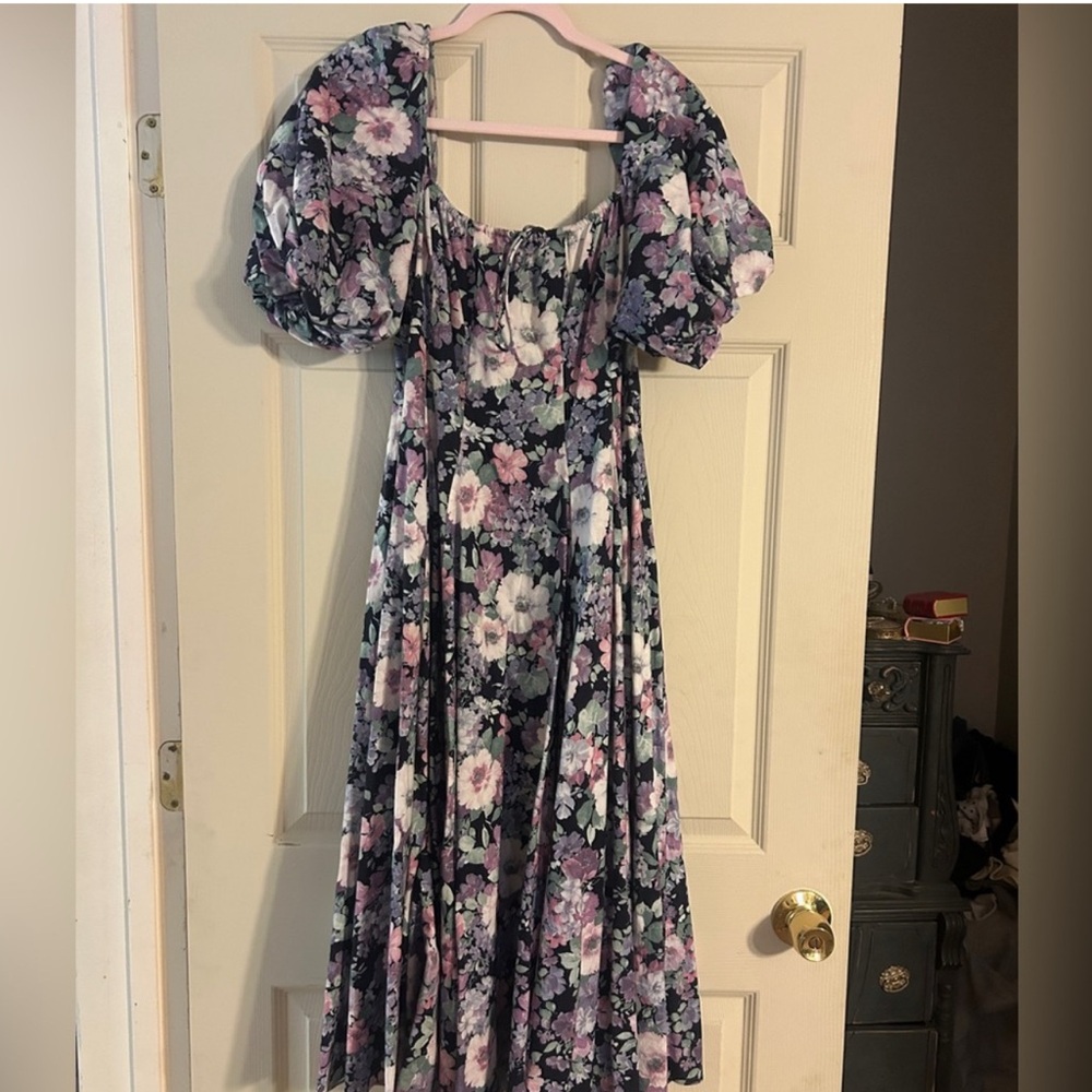 Selkie Floral Puff Sleeve Midi Dress